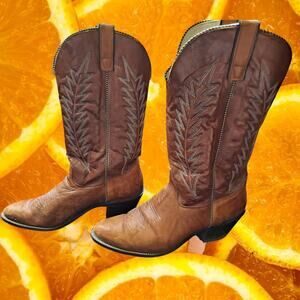 Texas USA Made Cowboy Boots Tan with Design‎ Size 10M